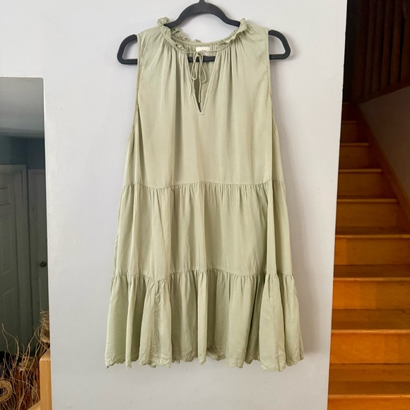 Wilfred Dresses & Skirts - Aritzia Wilfred Daiquiri Dress 🌿 Sage Green Boho Babydoll Tiered Mini
